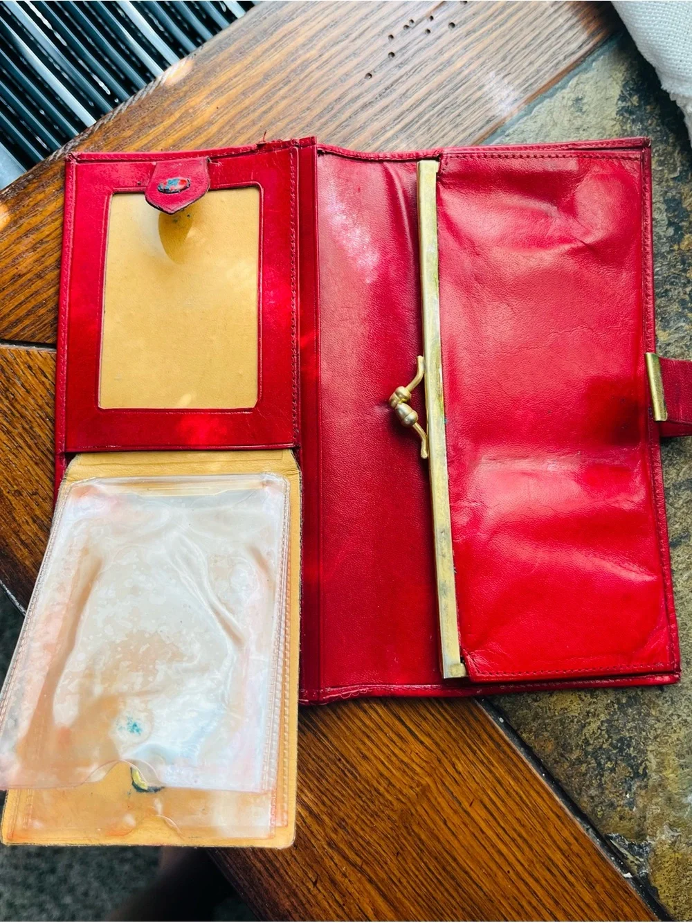 1970’s Classic Red Leather Wallet with Gold Accents